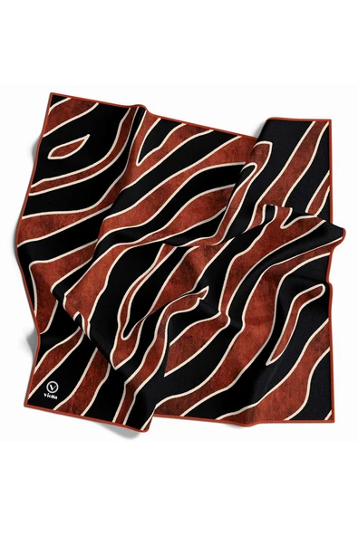 Kristal Zebra Çiçek Desenli Taba Renkli 90x90 Eşarp (İpek İçermez) Kenar Dikiş Şekli El Dikişli ürün görseli 1