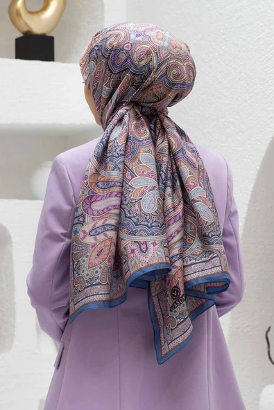 100% İpek Etro Desenli Saks - Pembe Renkli 92x210 Şal ürün görseli 1