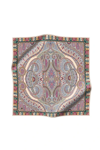 %100 Twill İpek Etro Desenli Vizon - İndigo Renkli 90x90 Eşarp Dikim Şekli : El Dikişi ürün görseli 1