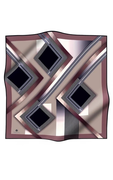 %100 Twill İpek Zebra Desenli Bej - Pudra Renkli 90x90 Eşarp Dikim Şekli : El Dikişi ürün görseli 1