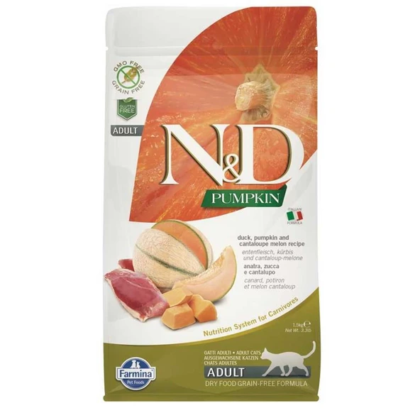 Nd Tahılsız Ördek Etli Balkabaklı Ve Kavunlu Kedi Maması 1,5 Kg ürün görseli 1