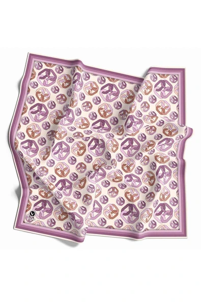 Kristal Zincir Motif Desenli Lila Renkli 90x90 Eşarp (İpek İçermez) Kenar Dikiş Şekli El Dikişli ürün görseli 1