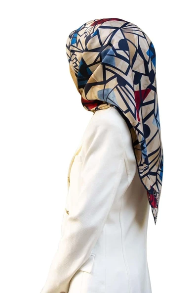 %100 Twill Renkli Petek Desenli Mavi - Kırmızı Renkli 90x90 Eşarp Dikim Şekli: El Dikişii ürün görseli 1