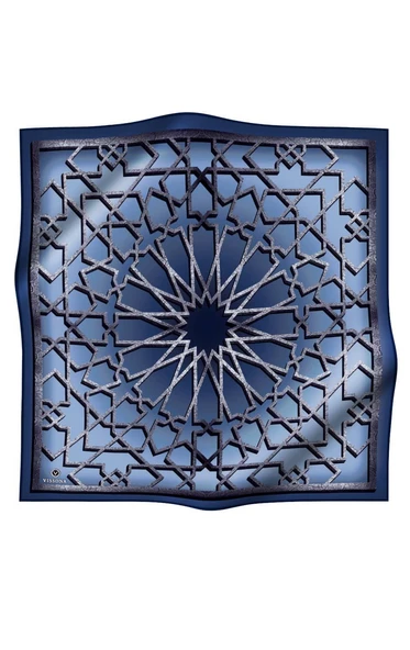 %100 Twill Türk Motifi  Desenli Bebe Mavisi Renkli 90x90 Eşarp Dikim Şekli: El Dikişi ürün görseli 1
