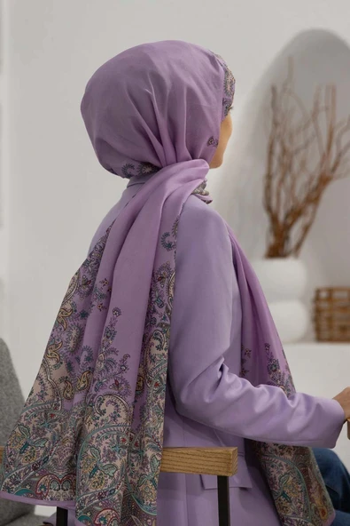 %100 İpek Etnik Desenli Pembe - Bej Renkli 92x210 Şal ürün görseli 1