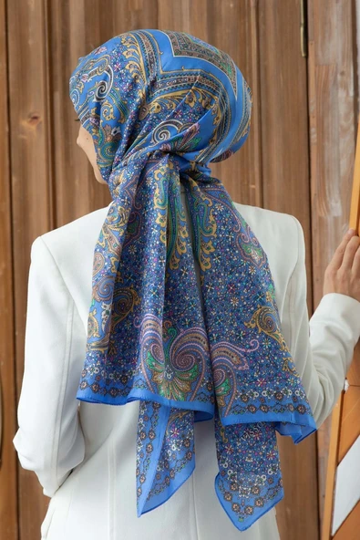 100% İpek Etro Desenli Saks - Fuşya Renkli 92x210 Şal ürün görseli 1