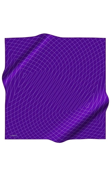 %100 Twill Çizgili Desenli Beyaz - Mor Renkli 90x90 Eşarp Dikim Şekli: El Dikişi ürün görseli 1