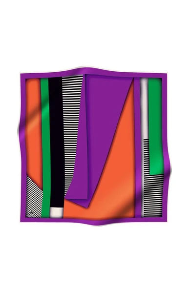 %100 Twill Renk Bloklu Çizgili Desenli Mor - Zümrüt Yeşili Renkli 90x90 Eşarp Dikim Şekli: El Dikişii ürün görseli 1