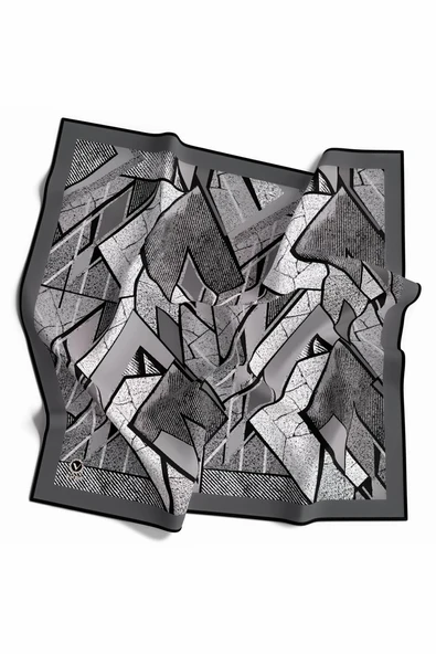 Kristal Geometrik Desenli Gri Renkli 90x90 Eşarp (İpek İçermez) Kenar Dikiş Şekli El Dikişli ürün görseli 1