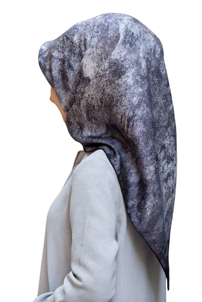 %100 Twill İpek Doku Desenli Gümüş Renkli 90x90 Eşarp Dikim Şekli : El Dikişi ürün görseli 1