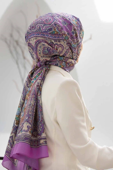 %100 İpek Etro Desenli Fuşya Renkli 92x210 Şal ürün görseli 1