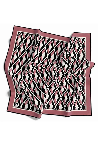 Kristal Geometrik Desenli Pudra Renkli 90x90 Eşarp (İpek İçermez) Dikim Şekli : El Dikişi ürün görseli 1