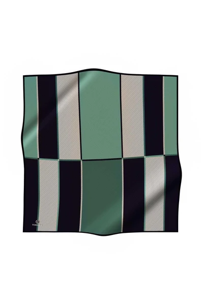%100 Twill İpek Geometrik Desenli Petrol Yeşili Renkli 90x90 Eşarp Dikim Şekli : El Dikişi ürün görseli 1