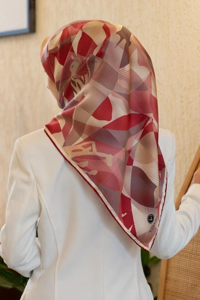 %100 Twill İpek Çiçek Desenli Bordo Renkli 90x90 Eşarp Dikim Şekli : El Dikişi ürün görseli 1