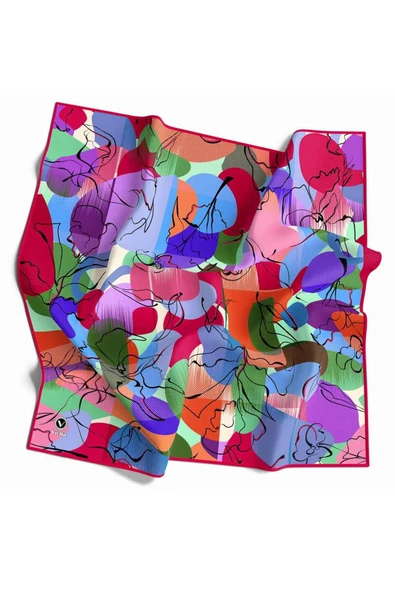 Pamuksu Batikli Ve Çiçek Desenli Pembe Renkli 90x90 Soft Eşarp Kenar Dikiş Şekli El Dikişli ürün görseli 1