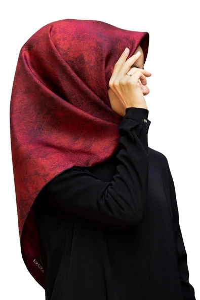 % 57 İPEK % 43 VİSKON Twill İpek Doku Desenli Bordo Renkli 90x90 Eşarp Dikim Şekli : El Dikişi ürün görseli 1