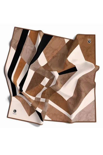 Twill Mermer Desenli Hardal Renkli 90x90 Eşarp (İpek İçermez) Kenar Dikiş Şekli El Dikişli ürün görseli 1