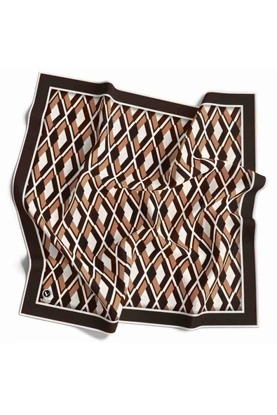 Kristal Geometrik Desenli Kahverengi Renkli 90x90 Eşarp (İpek İçermez) Dikim Şekli : El Dikişi ürün görseli 1