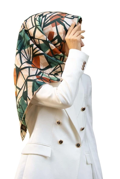 %100 Twill Renkli Petek Desenli Hardal - Petrol Yeşili Renkli 90x90 Eşarp Dikim Şekli: El Dikişii ürün görseli 1