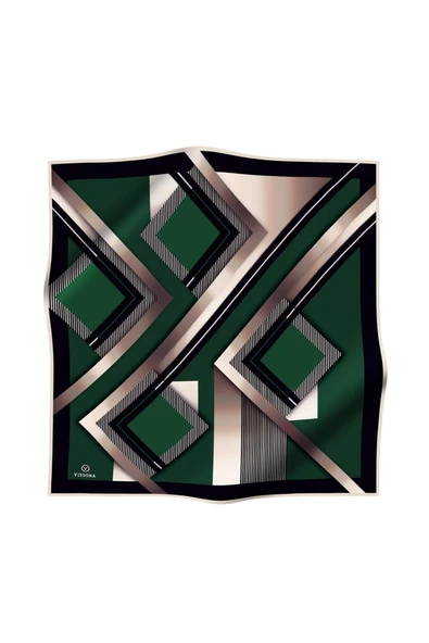 %100 Twill İpek Zebra Desenli Zümrüt Yeşili - Siyah Renkli 90x90 Eşarp Dikim Şekli : El Dikişi ürün görseli 1