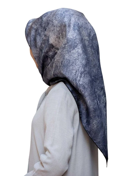 % 57 İPEK % 43 VİSKON Twill İpek Doku Desenli Gri - İndigo Renkli 90x90 Eşarp Dikim Şekli : El Dikişi ürün görseli 1