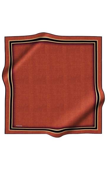 %100 Twill İpek Dokulu Şerit Desenli Siyah - Taba Renkli 90x90 Eşarp Dikim Şekli : El Dikişi ürün görseli 1