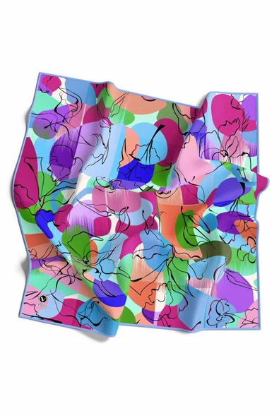 Pamuksu Batikli Ve Çiçek Desenli Bebe Mavisi Renkli 90x90 Soft Eşarp Kenar Dikiş Şekli El Dikişli ürün görseli 1