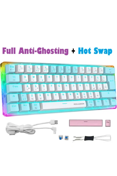Rgb Oyuncu Klavyesi MX-1 Mekanik Gaming Blue Switch Klavye Türkçe Q Beyaz Mini Klavye ürün görseli 1