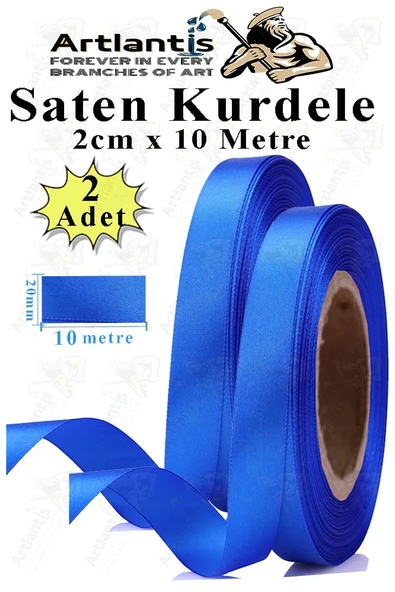 Mavi Kurdele Saten 2 Cm 10 Metre 2 Adet Saten Kurdela Parlak Hediye ve Süsleme Şeridi Süs Paketleme Çiçek Saç El ürün görseli 1