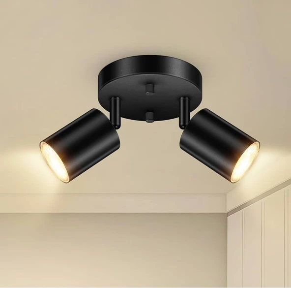 Rsylight Retro Siyah Metal 2 Li Led spot Tavan Plofyoner 180 Derece Hareketli Günışığı Ampullü ürün görseli 1