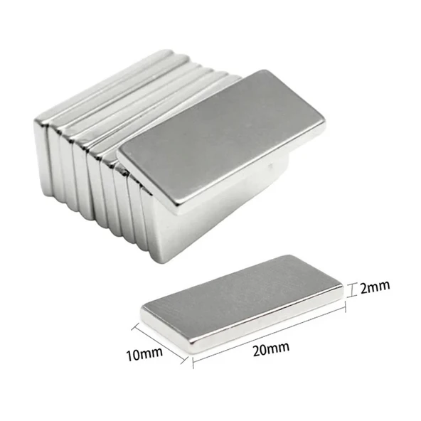 100 Adet 20x10x2 Mm Neodyum Mıknatıs Köşeli Magnet N35 Nikel Kaplama Güçlü Kaliteli Dayanıklı ürün görseli 1