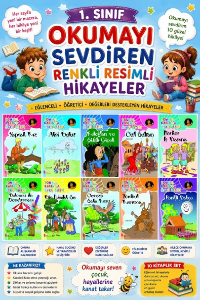 1. Sınıf Okumayı Sevdiren Renkli Resimli Hikayeler 2 - 10 Kitap ürün görseli 1