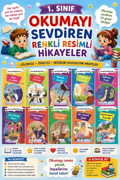 1. Sınıf Okumayı Sevdiren Renkli Resimli Hikayeler - 10 Kitap ürün görseli 1
