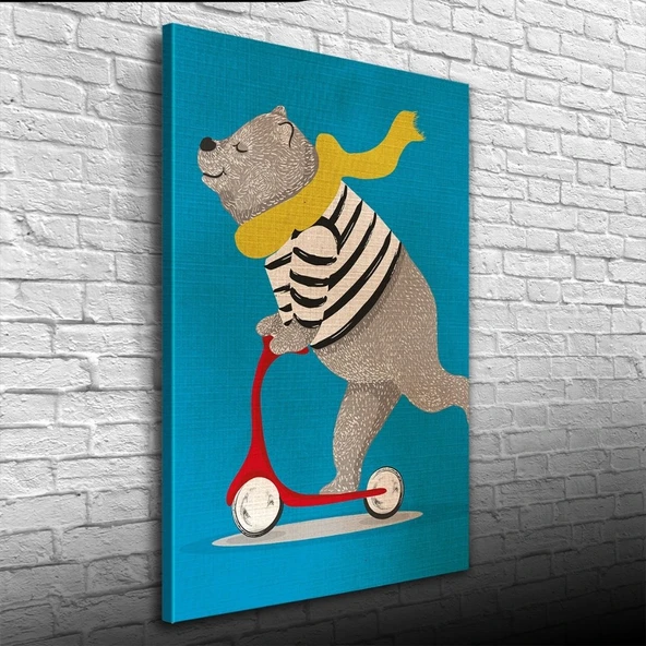 Scooter Süren Sevimli Ayı Kanvas Tablo 50 x 70 ürün görseli 1