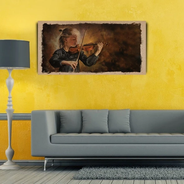 Keman Çalan Kız , Yağlı Boya Kanvas Tablo 60 x 120 ürün görseli 1