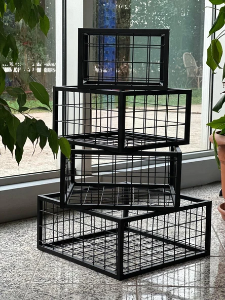 Metal Tel Kasa Sepet  - 4'lü Set -  Depolama  Kasası,  Sele Sepet  Siyah 30-35-40-45 cm H:20 cm ürün görseli 1