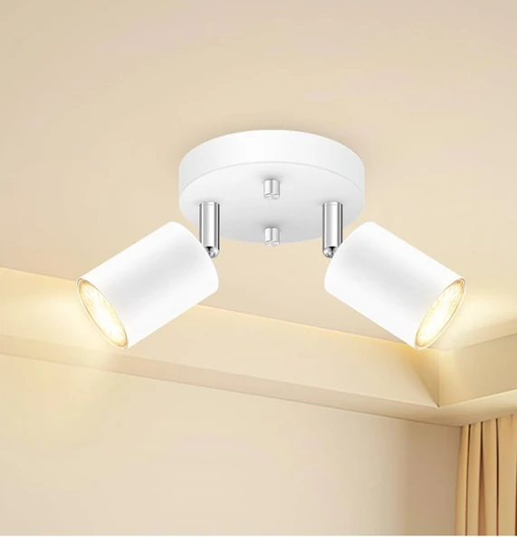 Rsylight Retro Beyaz Metal 2 Li Led spot Tavan Plofyoner 180 Derece Hareketli Günışığı Ampullü ürün görseli 1