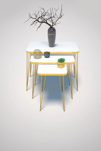 Zigon Sehpa Kr Gold Beyaz Tel - Resim 2