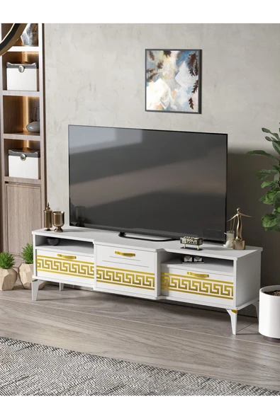 Tv Sehpası Tv Ünitesi 160 Cm Gold Beyaz Mistral 5072 ürün görseli 1