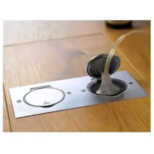 Legrand Paslanmaz Çelik IP44 Ik08 Korumalı Donatılabilir İkili Dikdörtgen Döşeme Prizi 089702 (Boş Kasa) ürün görseli 1