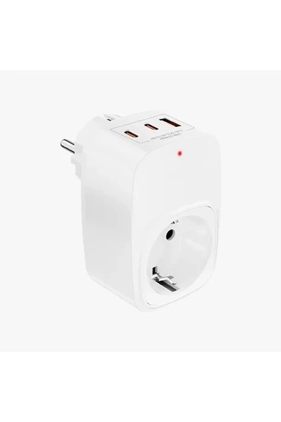 Tekli Yüksek Voltaj Korumalı Duvar Prizi 2x Type-c 1x Usb Çıkışlı Priz Grup Priz Çoğaltıcı Beyaz ürün görseli 1