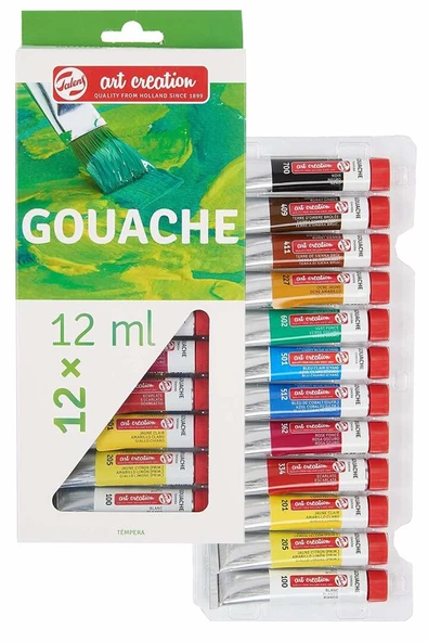 Talens 12 Renk Guaj Boya 1 Paket Art Creation Gouache Colour 12x12ml Guaj Boya Seti Canlı Renkler Tuval Resim ürün görseli 1