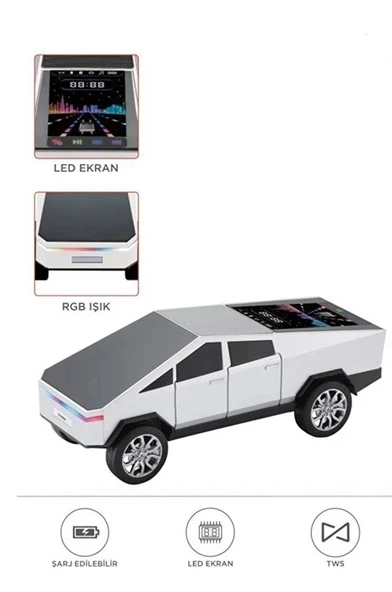 D68 Cyber Model Araba Tasarımlı Bluetooth Hoparlör 15w Güçlü Ses Rgb Led /tws/usb Beyaz ürün görseli 1