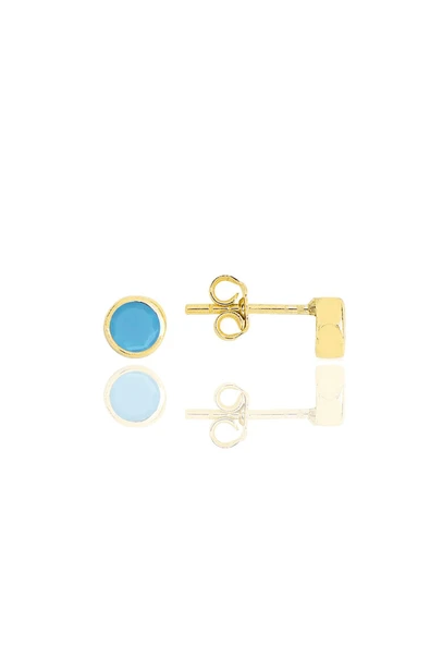 Gümüş altın yaldızlı turkuaz taşlı sıvama modeli küpe SGTL12378GOLD ürün görseli 1