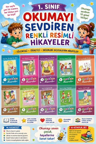 1. Sınıf Okumayı Sevdiren Renkli Resimli Hikayeler 11 - 10 Kitap ürün görseli 1