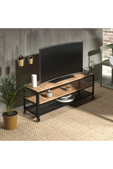 Retodesign Retohome Endüstriyel Tekerlekli Televizyon Sehpası Çok Amaçlı Sehpa 1043 ürün görseli 1