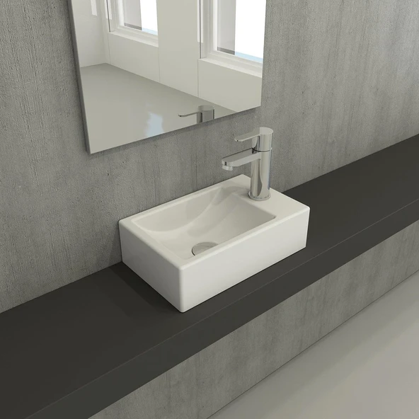 Bocchi Milano Dar Sağ Lavabo 1419-002-0126 Mat Beyaz ürün görseli 1