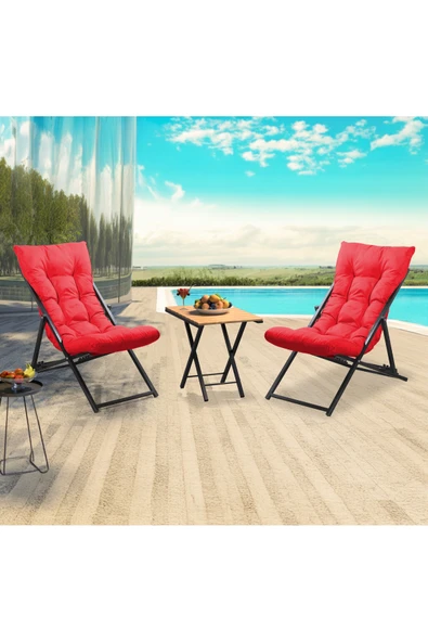Retodesign RETODESİGN 2 Lİ SEHPALI METAL KIRMIZI ŞEZLONG TAKIMI ürün görseli 1