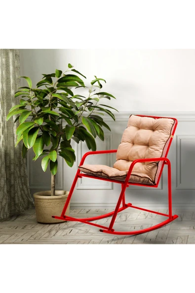 Retodesign Minderli Kırmızı Metal Sallanan Sandalye ürün görseli 1