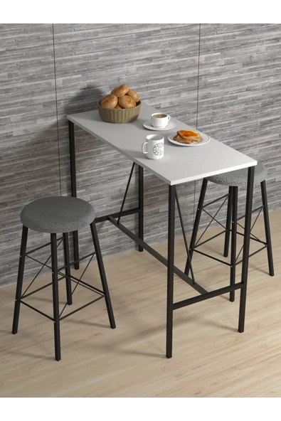 Retodesign BEYAZ YUVARLAK TABURELİ BAR TAKIMI 3656 ürün görseli 1